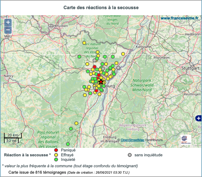 FranceSeisme's tweet photo. #Séisme 6km NW de Strasbourg (Bas-Rhin, France - à 5:00 heure locale le 26/06/2021 , ML=4,3) selon CEA-DASE.

Témoignez sur https://t.co/LcAb9Eln8T https://t.co/QGoZqsCbji