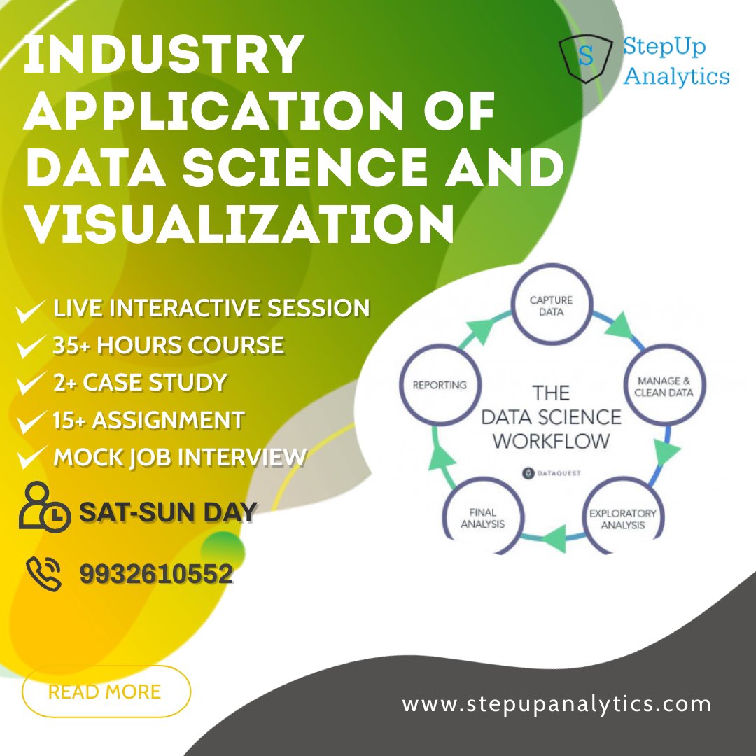 Industrial Application of Data Science and Visualisation.
|
Live interactive session with with Projects based learning Approach. 

DM to for details.
Register: bit.ly/3cwY5z1

#DataScience #learnfromhome #python #rprogramming #tableau #MachineLearning #Data
