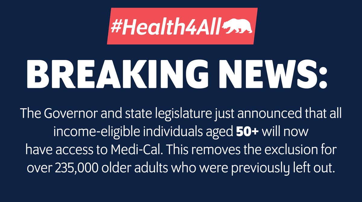 CALimmigrant's tweet photo. 💥BREAKING: California is set to include ALL income-eligible undocumented individuals aged 50+ in Medi-Cal.

CIPC has been a co-chair of the #Health4All coalition since 2014, and today's victory is OURS. This is a HUGE step, but we will not stop until EVERYONE is covered. 👏🏽👏🏽 https://t.co/sJGN6STalK