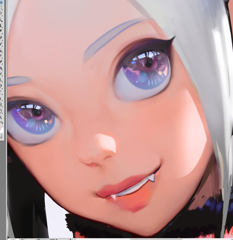 1girl solo fangs portrait purple eyes close-up smile  illustration images