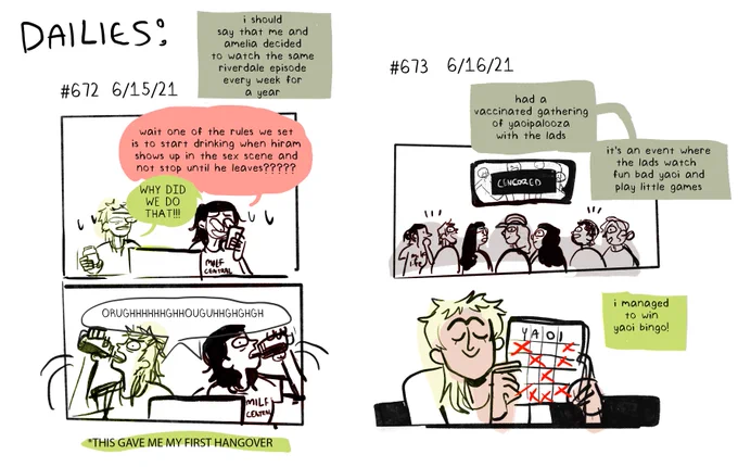 DAILIES....DAILY COMICS!! realizing that so many of these include horrible food eating decisions that lead to me in the unenviable position where i have to draw myself on a toilet. anyways here's where you can read all of them
https://t.co/Z5RDjqIh0U 