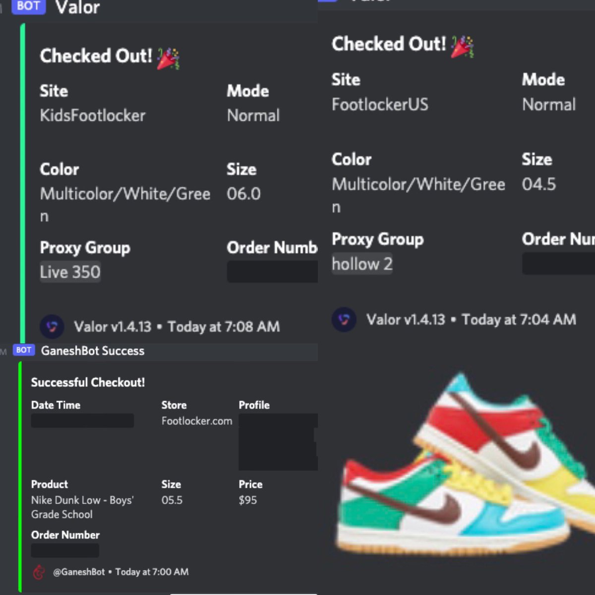 sneakersaco's tweet photo. #gotem #NIKEDunklow #nikedunks #free99 #copped! 👀 like it will be a #valorsummer ty @ValorAIO @GaneshBot @Soleus @CarbnIO @Notify2Success @sneakersaco my awesome proxies provided by @HollowProxies @LiveProxies @AMGProxies https://t.co/QZZKZNpYwq