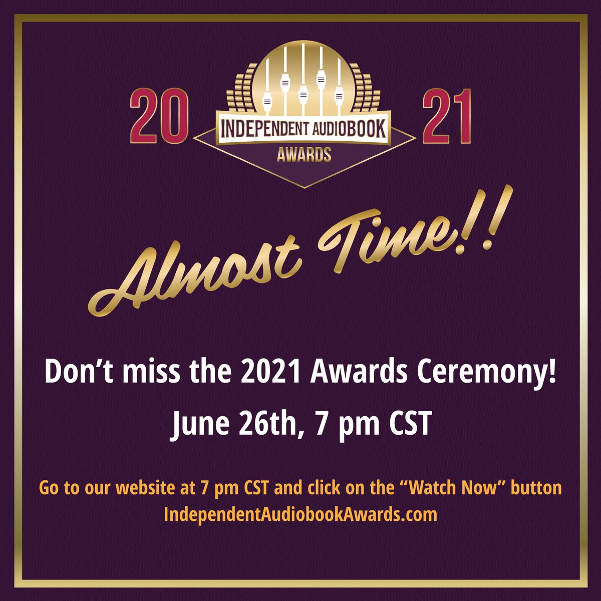 IT'S ALMOST TIME FOR THE 2021 CEREMONY!!!
At 7 pm (CST) the link to the video ceremony will be active. You can find the link on our home page. 
IndependentAudiobookAwards.com

Part of the <a href="/HearNowFestival/">HEAR Now! Festival</a> and presented by @PodiumAudio