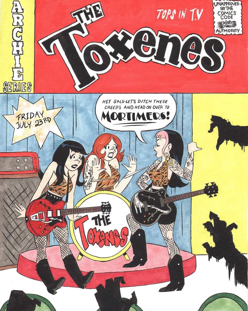 The ghouls are back in town~~ @thetoxenes return live! Info for the upcoming show at @mortimersbar found here: fb.me/e/3AYCAVcVa #timtapp #toxenes #archiecomics #Dandecarlo #rockandrollart #flyer #minneapolismusic #garagerock #punkrock #music #powertrio #retroart #retro