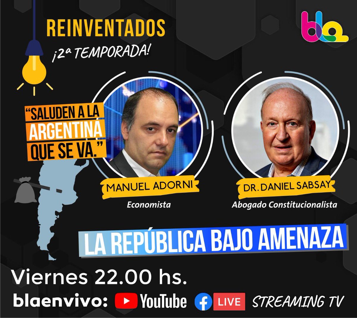 Reinventadosok's tweet photo. REINVENTADOS - "Saluden a la Argentina que se va" Nota a @Daniel Alberto... https://t.co/yuKnKAW7jr vía @YouTube @DanielSabsay1 @madorni https://t.co/ZYbDAQDuOA