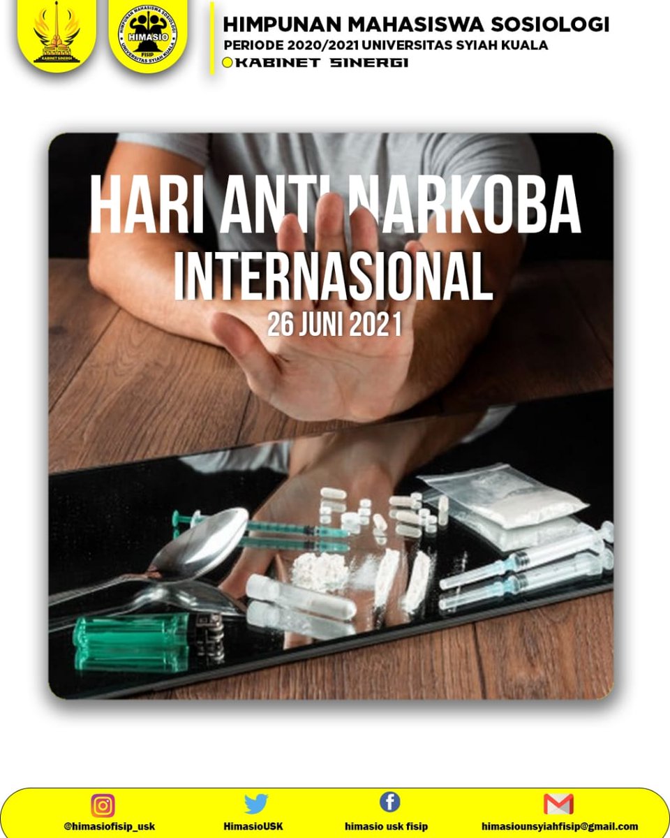 HimasioUSK's tweet photo. HARI ANTI NARKOBA INTERNASIONAL (26 JUNI 2021) 
Tahukah kamu, peringatan apa yang jatuh pada tanggal 26 Juni?today is international anti-drug day  atau yang kita kenal dengan hari anti narkoba internasional!, selamat memperingati hari anti narkoba internasional healthiest. https://t.co/6e9CbsWwG3