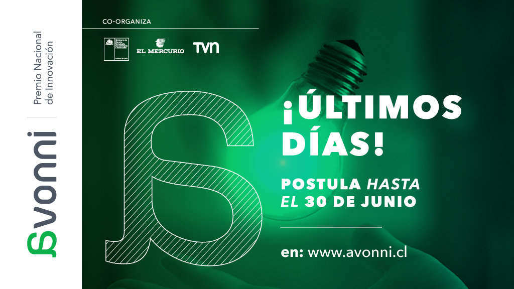 Queda un día para postular al <a href="/premio_avonni/">Avonni</a>. Podrás ser reconocid@ y dar a conocer tus proyectos en el evento más importante para la innovación nacional. Más información en avonni.cl