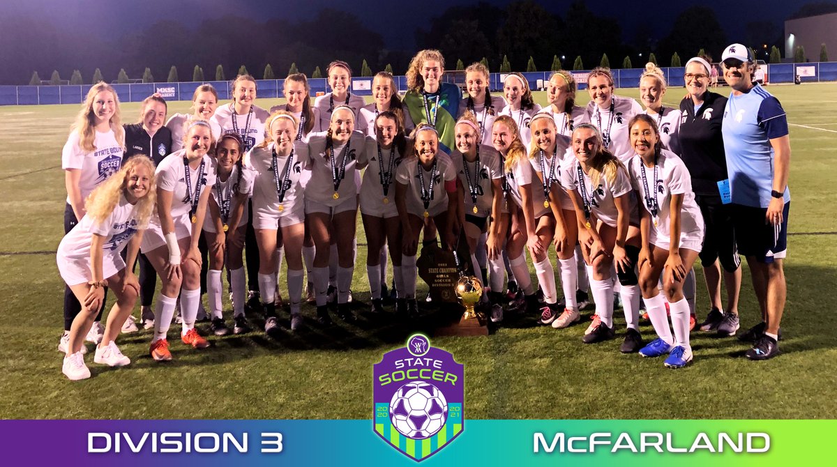 Congratulations to  McFarland, the 2021 WIAA D3 Girls Soccer State Champions! The Spartans defeated Plymouth 4-1 in the Championship to earn their program's first gold ball!  🎉 ⚽️🏆🥅  #wiaasoccer #statechamps