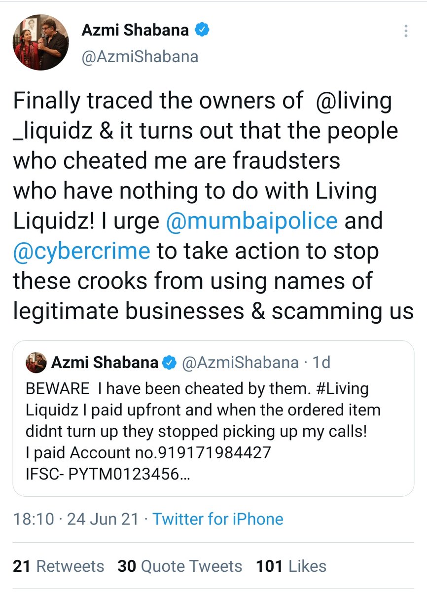 @MokshSani @AzmiShabana @MahaCyber1 @DGPMaharashtra Clarification given by @AzmiShabana. #LivingLiquidz