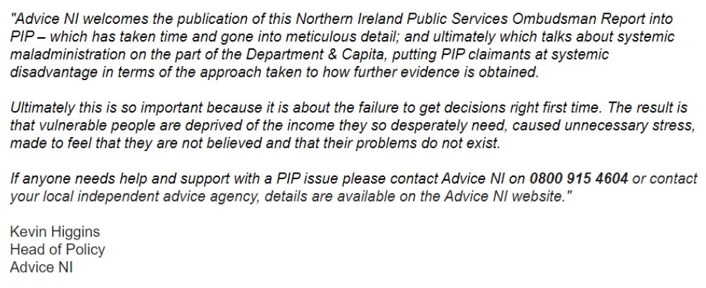 KevinHiggins27's tweet image. On @BBCnireland @consumerlinda 'On Your Behalf' re @NIPSO_Comms @MargaretKellyNI PIP Report

'For me the most damning aspect is the finding that PIP claimants put at "systemic disadvantage". So in other words the odds are stacked against sick and disabled people from the outset'