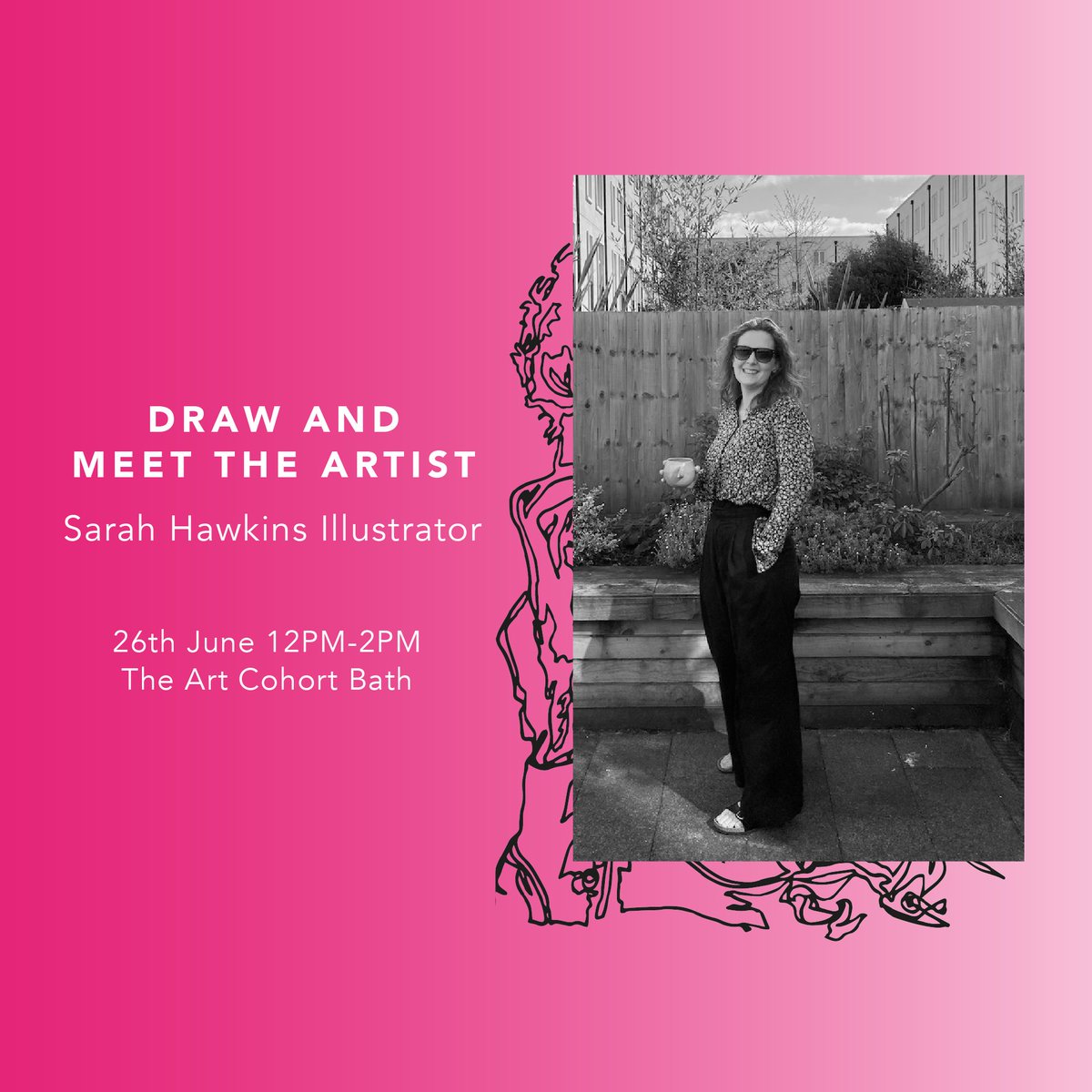 I’ll be in the Art Cohort on Chelsea Road in Bath from 12PM-2PM. Come say hey and create some continuous drawings with me ✍🏻🎨
<a href="/TheBathMagazine/">The Bath Magazine</a> <a href="/BathLifeMag/">Bath Life</a> 
#artexhibitionbath