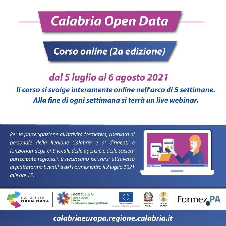PorCalabria's tweet photo. 🟦🟣🔻 Seconda edizione del corso on-line #CalabriaOpenData
⏰Il termine per le iscrizioni è il 2 luglio 2021 alle ore 15. 
🧑‍💻Il primo webinar di introduzione si terrà il 5 luglio.
Maggiori informazioni 👉 https://t.co/c829isC5Kr https://t.co/5lG4IcCvzT