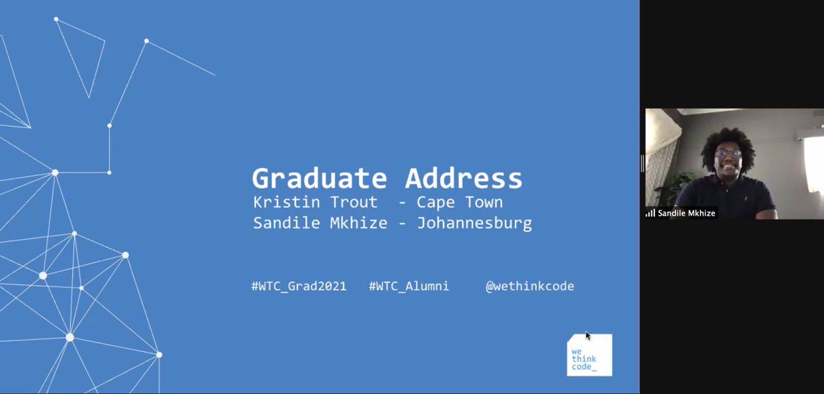 wethinkcode's tweet image. Thank you to graduates Kristin Trout @krissyleemc and Sandile Mkhize @hellosandile for addressing the WeThinkCode_ Class of 2021 during their online graduation this morning
#WTC_Grad2020 #WTC_Alumni