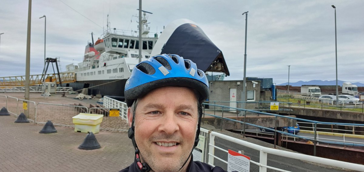 RobCochran1874's tweet photo. Today is #fiveferrieschallenge #5ferries
Cycling a 115km route round the West Coast of Scotland chasing the Ferry Timetable - managed to make first Ferry on time #Arran here we come.
Just found out that bikes are last off though so next connection looks overly ambitious 😬😬 https://t.co/wvEJiw1oMx