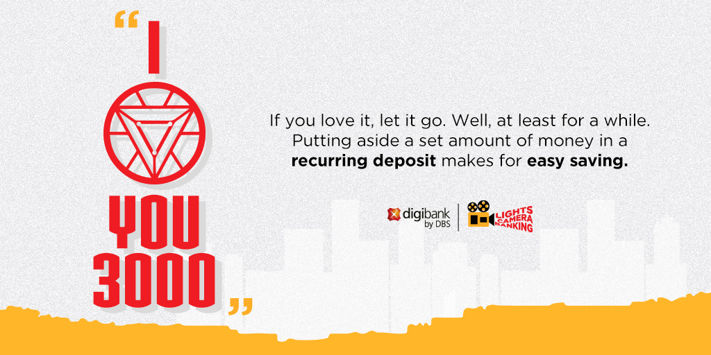 digibank's tweet photo. A recurring deposit is the perfect option for an iron-strong saving, whatever may be your goal. Start with Rs.500, 1000, 3000 or more, we won’t limit your dreams.
.
.
.
#digibankbydbs #LightsCameraBanking #RecurringDeposit #deposits #Avengers #Investments https://t.co/Jv0RjrqcBb