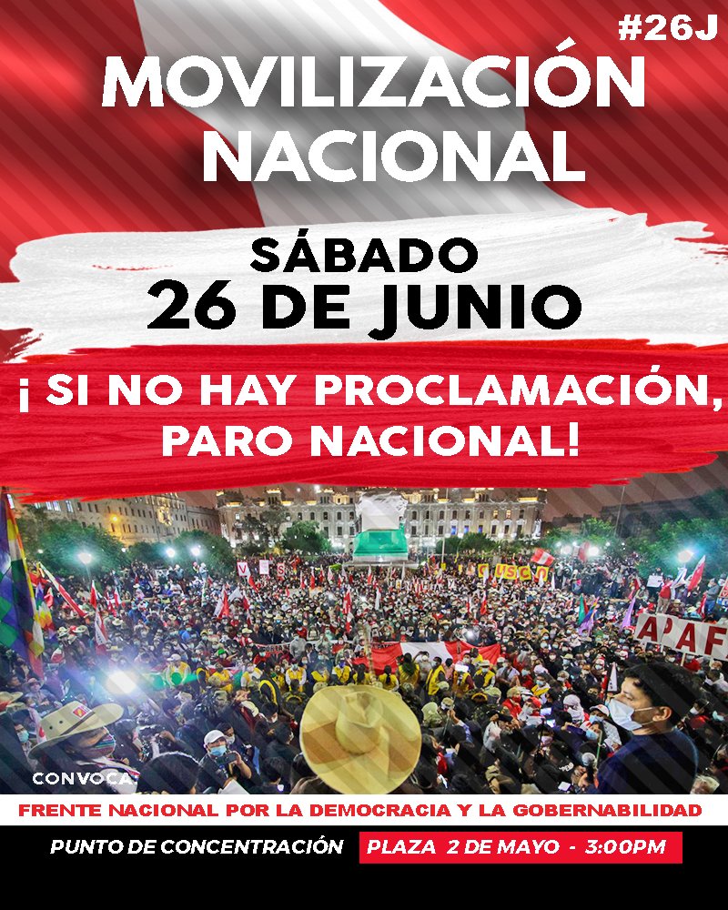 FNDYG's tweet photo. MAÑANA GRAN MOVILIZACIÓN A NIVEL NACIONAL #26J #ProclamaciónYa  #PerúContraElGolpismo https://t.co/gFBfqhlXzN