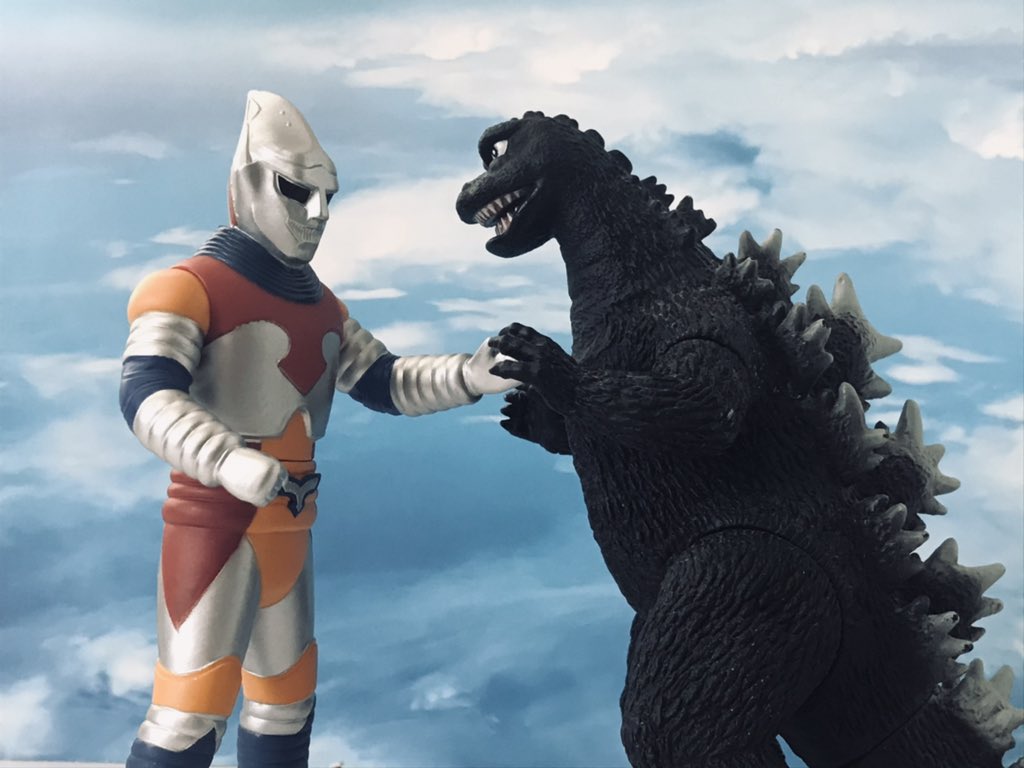 友情の握手 #オモ写 #ゴジラ #ジェットジャガー #ゴジラ対メガロ