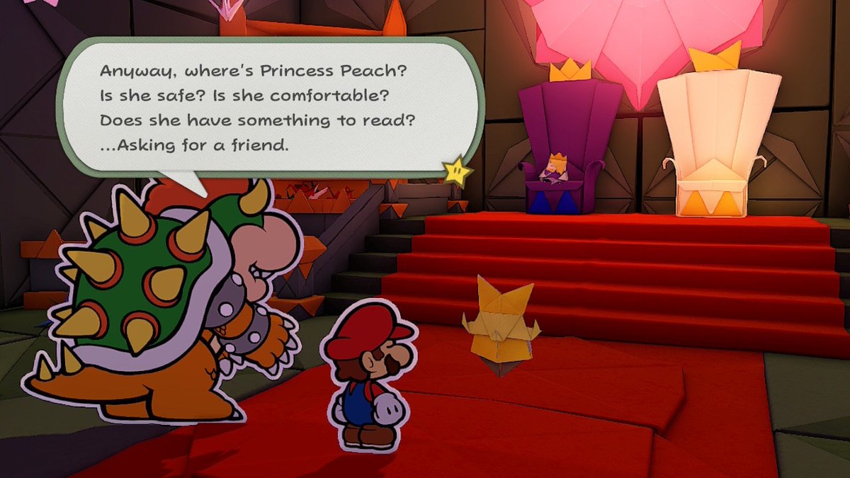 ROSEATEPEACH's tweet image. ⠀
//♔⠀ @LOVESICKOOPA  i  was  playing
origami king  &amp;amp;  i——  the  way  bowser
cares  so  much  .  🥺
⠀