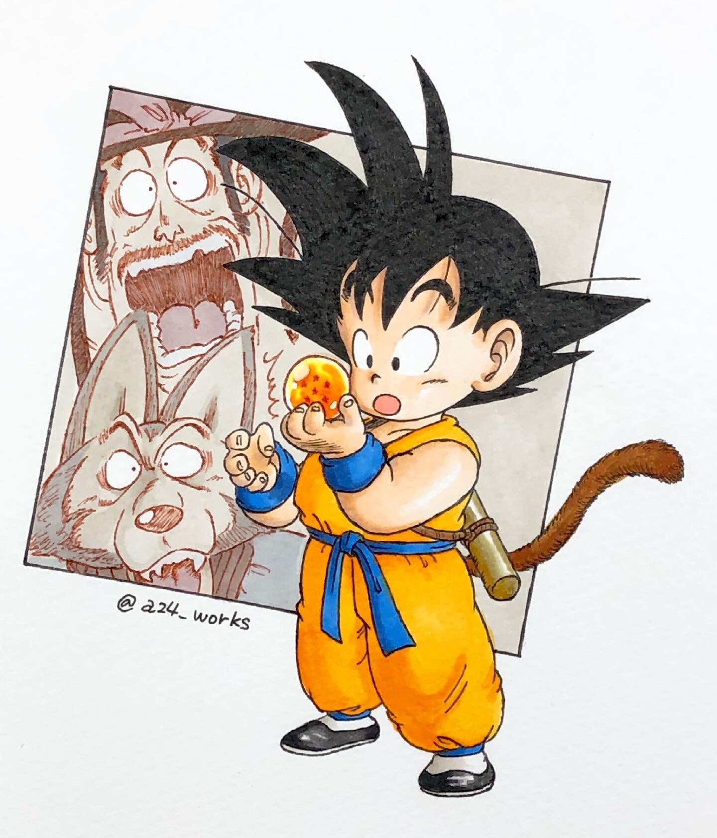 4wks イラスト模写 な んだ星6つか 六星球だーじいちゃんのじゃねぇ ドラゴンボール 孫悟空 悟空 少年悟空 孫悟空イラスト ドラゴンボールイラスト 鳥山明 鳥山明リスペクト コピック コピックイラスト Copic Illustration Manga