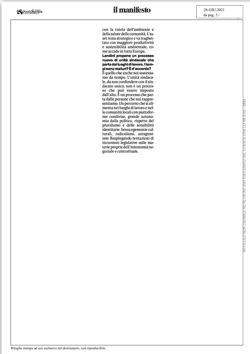 CislNazionale's tweet photo. 🗞L’Italia deve ripartire senza lasciare indietro nessuno, migliorando e rafforzando la rete delle protezioni sociali, mettendo al centro il rispetto per la persona e la dignità del lavoro: #LuigiSbarra su Il Manifesto del #26giugno #RipartiamoInsieme #CgilCislUil https://t.co/zDN7S20dTD