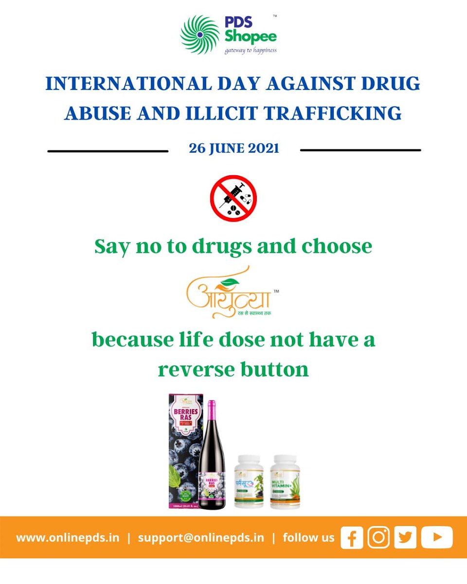 PdsShopee's tweet photo. International day against drug abuse and illicit trafficking
Online PDS Shopee private limited
#saynotodrugs #notobbaco #nodrugs #wellness #healthy #healthylife #ayurveda #ayurvya #rasseswasttak #nirjhar #iampure #berriesras #multivitamin+ #parmsutra #declustered #alkaline https://t.co/ehj3amtPGJ