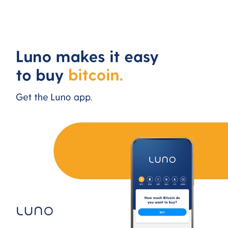 LunoGlobal's tweet photo. #Bitcoin is just a button away with Luno – your simple, safe and easy way to invest in cryptocurrency. 

Get started today 🚀