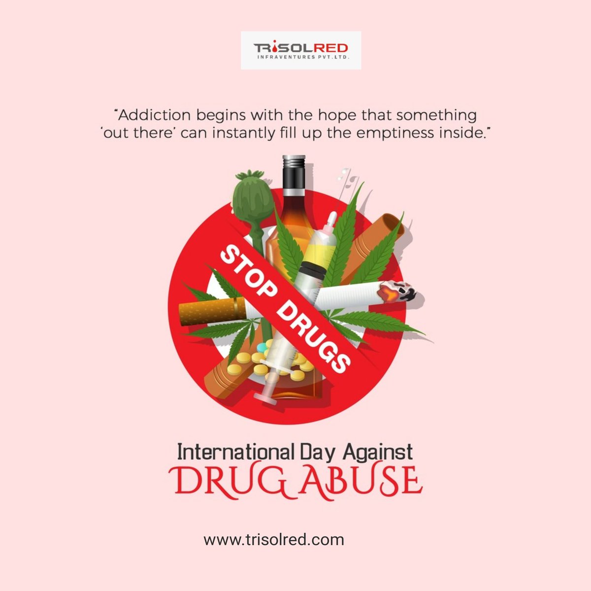 TrisolRED's tweet photo. On this day take pledge and say No to drugs. Drugs cost you more than just money! Drugs just take away your future! So be aware
https://t.co/KSAU4sT7vD
#SayNoToDrugs #DrugAbuseAwareness #NoDrugs #InternationalDayAgainstDrugs #realestate #propertycenter #TrisolRED https://t.co/7Slgd8AWKN