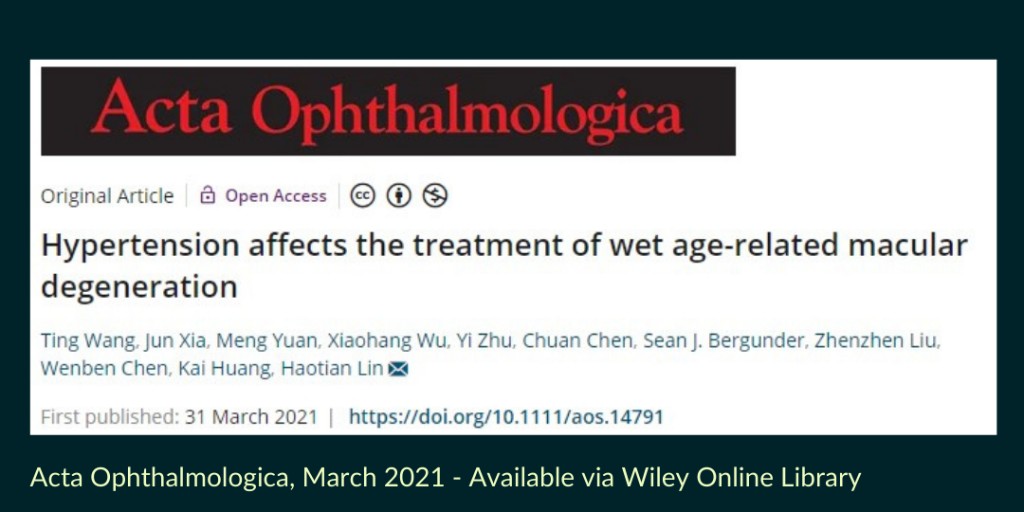 Patients with nAMD may need more anti-VEGF if they also have hypertension. doi.org/10.1111/aos.14… #retina #ophthalmology #agerelatedmaculardegeneration #maculardegeneration