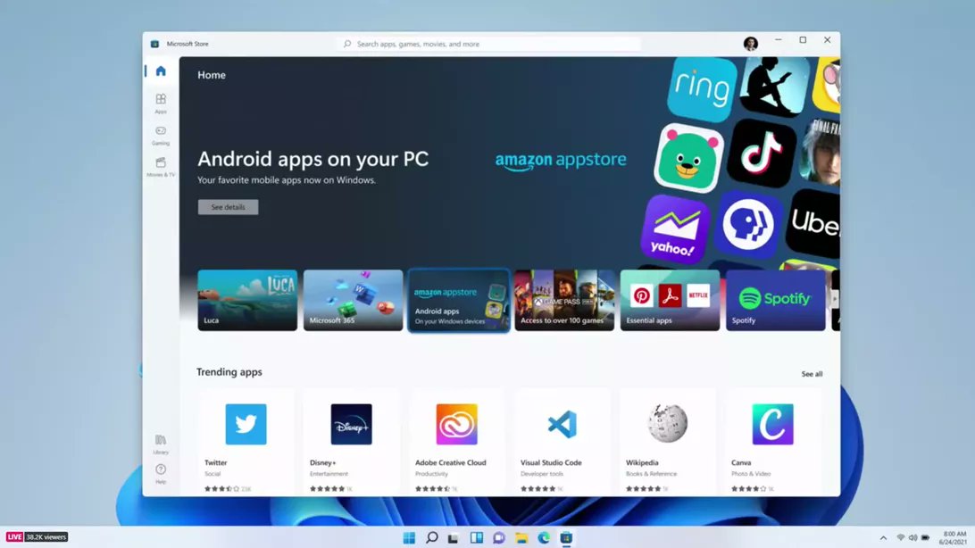 webtonative's tweet photo. #Android apps are coming to #windows11  😍 https://t.co/I6ImwIAhjq