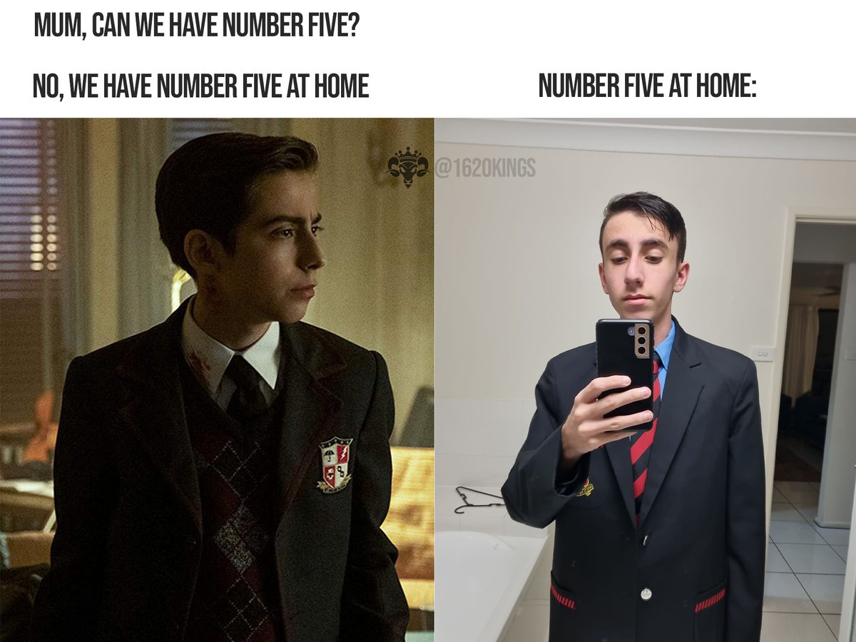 1620Kings's tweet image. Mum, Can we have number five?

Mum: No we have number five at home

Number five at home:

#UmberllaAcademy l #Memes l #TheKings