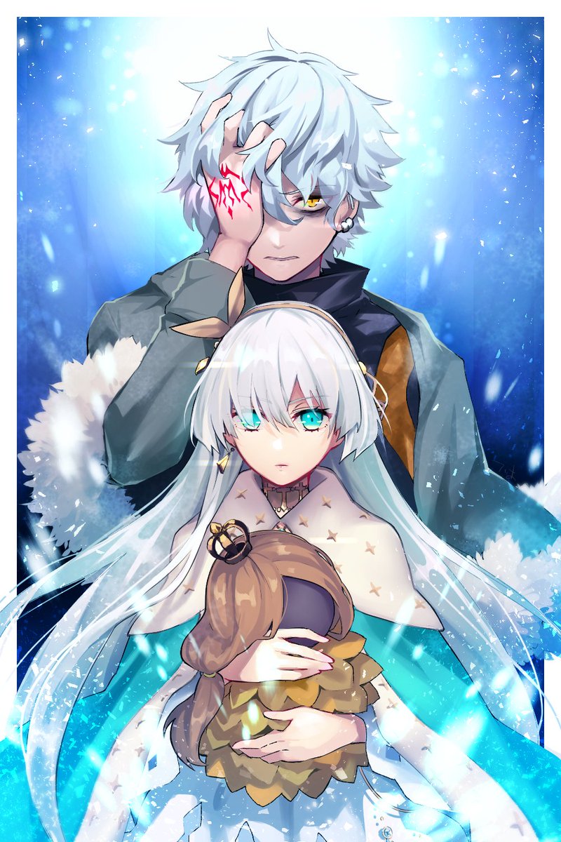 anastasia (fate) 1girl 1boy command spell yellow eyes long hair crown mini crown  illustration images