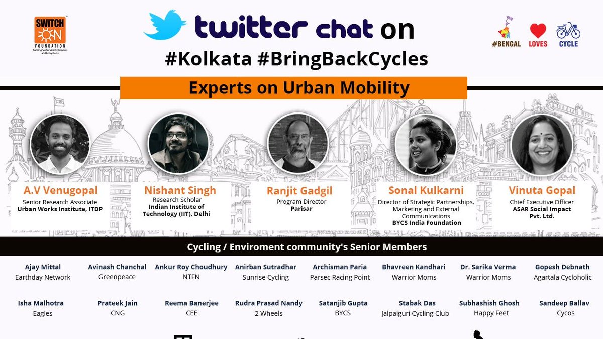SwitchON Foundation (@switchonindia) on Twitter photo #BringBackCycles on #Kolkata Roads.Please join our twitter chat today with urban mobility experts as panelists ,noted environmentalists, eminent cyclists, today 5.30 pm onwards.
<a href="/VenugopalAV/">Venugopal AV</a> <a href="/rgadgi/">ranjit gadgil</a> <a href="/soshku/">Sonal Kulkarni</a> <a href="/vinutagopal/">Vinuta Gopal</a> <a href="/vinayjaju/">Vinay Jaju</a> @stapleist #BringBackCycles on #Kolkata Roads.Please join our twitter chat today with urban mobility experts as panelists ,noted environmentalists, eminent cyclists, today 5.30 pm onwards.
<a href="/VenugopalAV/">Venugopal AV</a> <a href="/rgadgi/">ranjit gadgil</a> <a href="/soshku/">Sonal Kulkarni</a> <a href="/vinutagopal/">Vinuta Gopal</a> <a href="/vinayjaju/">Vinay Jaju</a> @stapleist