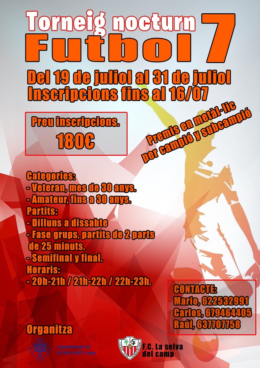 Ja tenim obertes les inscripcions per participar en el torneig nocturn de fútbol 7.
Places limitades.