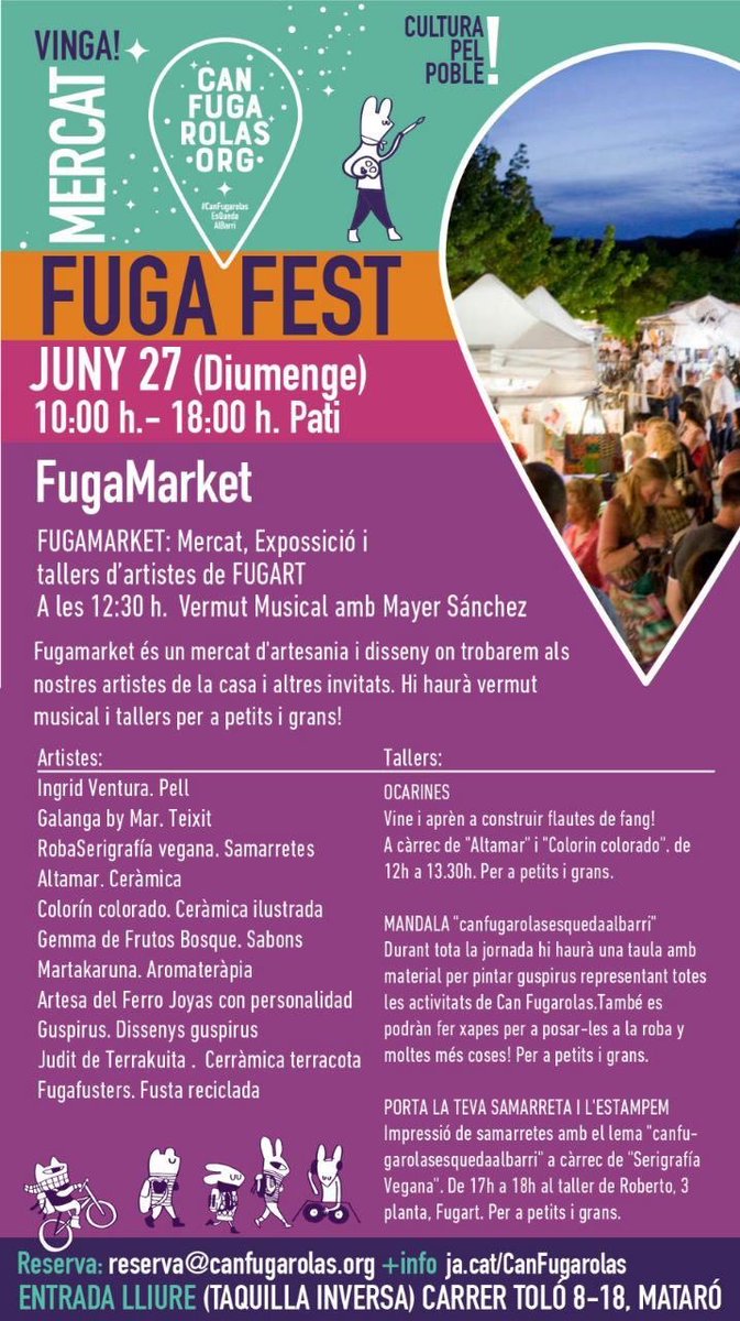 canfugarolas's tweet photo. Què fas aquest cap de setmana? #Fugafest!
#CanFugarolasEsQuedaAlBarri https://t.co/qY8tg0Mp12
