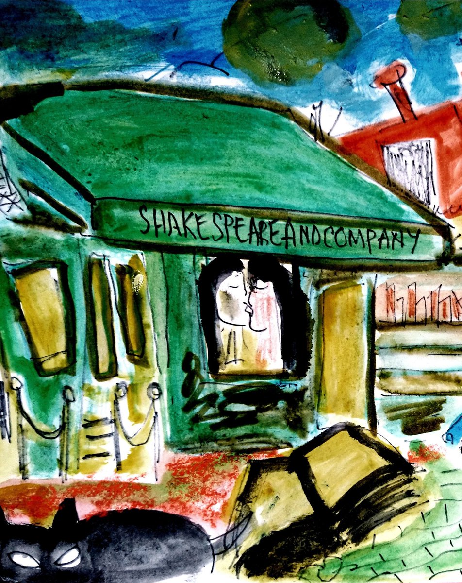 artispolitical's tweet image. Shakespeare and Company, encre et huile sur papier #HasanJafri #Paris #arte #peinture #painting #artwork #artecontemporain #artispolitical