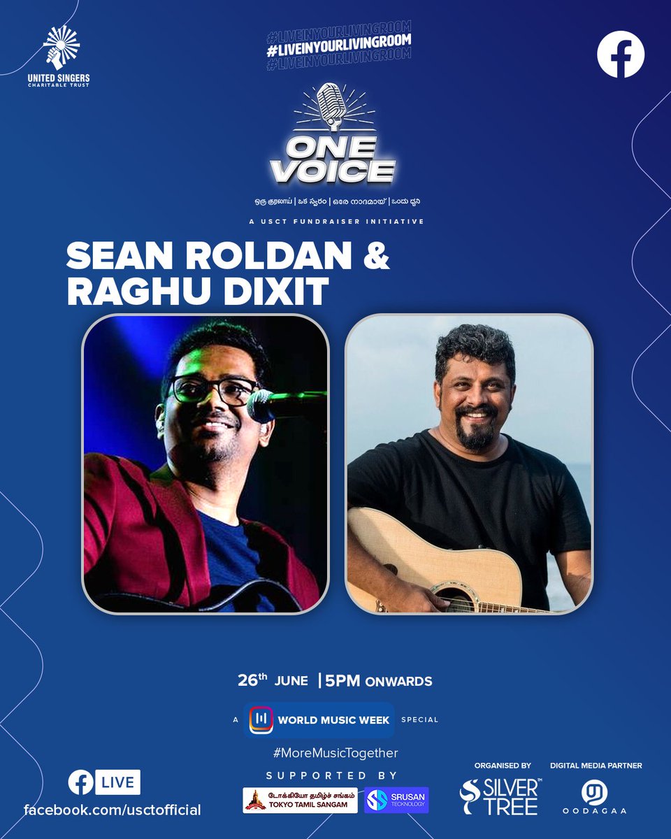 Music cannot get more exciting than with this deadly combination. Visit usct.in/donate-now for donation #SeanRoldan #RaghuDixit #USCT #MakeMusicTogether #LiveInYourLivingRoom #SocialForGood #WorldMusicWeek #OneVoice @RSeanRoldan @Raghu_Dixit