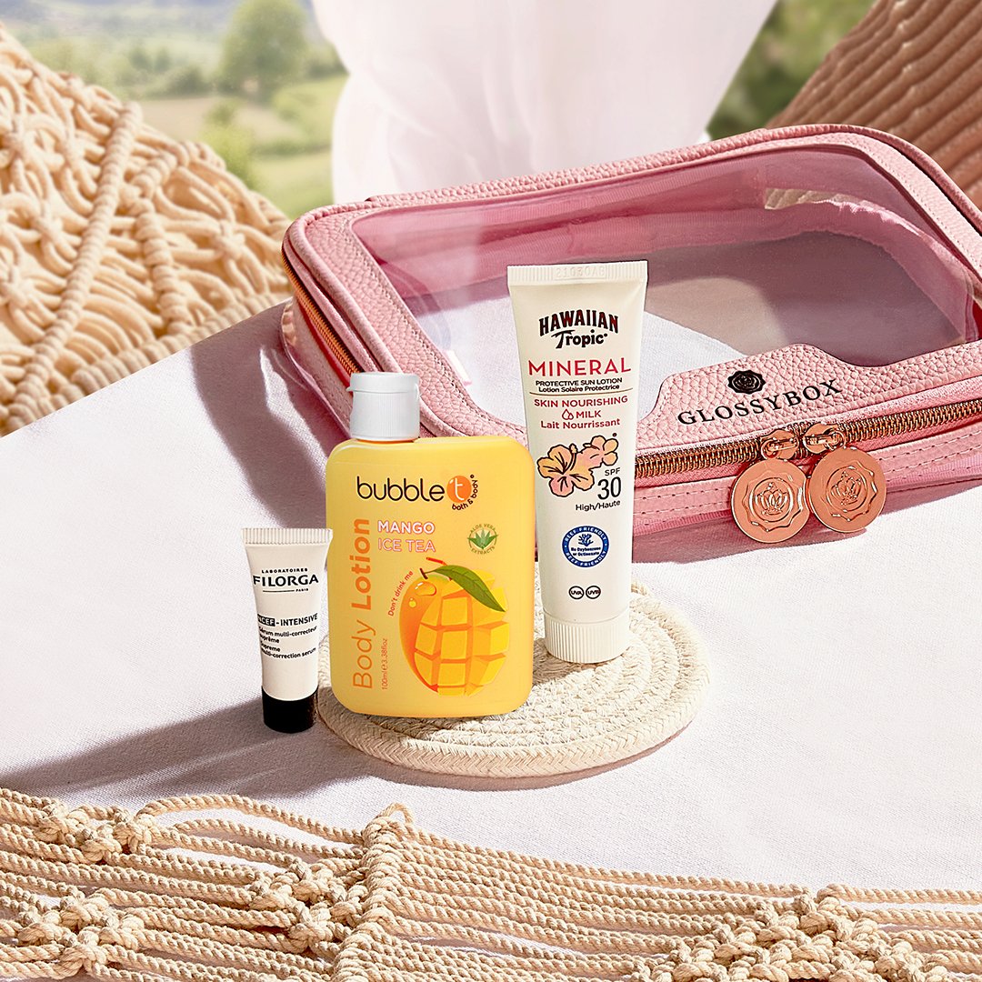GlossyboxUK's tweet photo. SNEAK PEEK 3 // GLOSSYBOX Summer Bag Limited Edition 🌸👜

Find the @HawaiianT_UK Mineral Skin Milk SPF 30, @bubbletcosmetic
Mango Ice Tea Body Lotion, and @filorga_uk NCEF-Intensive Supreme Multi-Correction Serum🤩

Find out more 👉🏽 https://t.co/HQBXv3NAwG

#Glossyboxuk https://t.co/ekHPZjLuBw