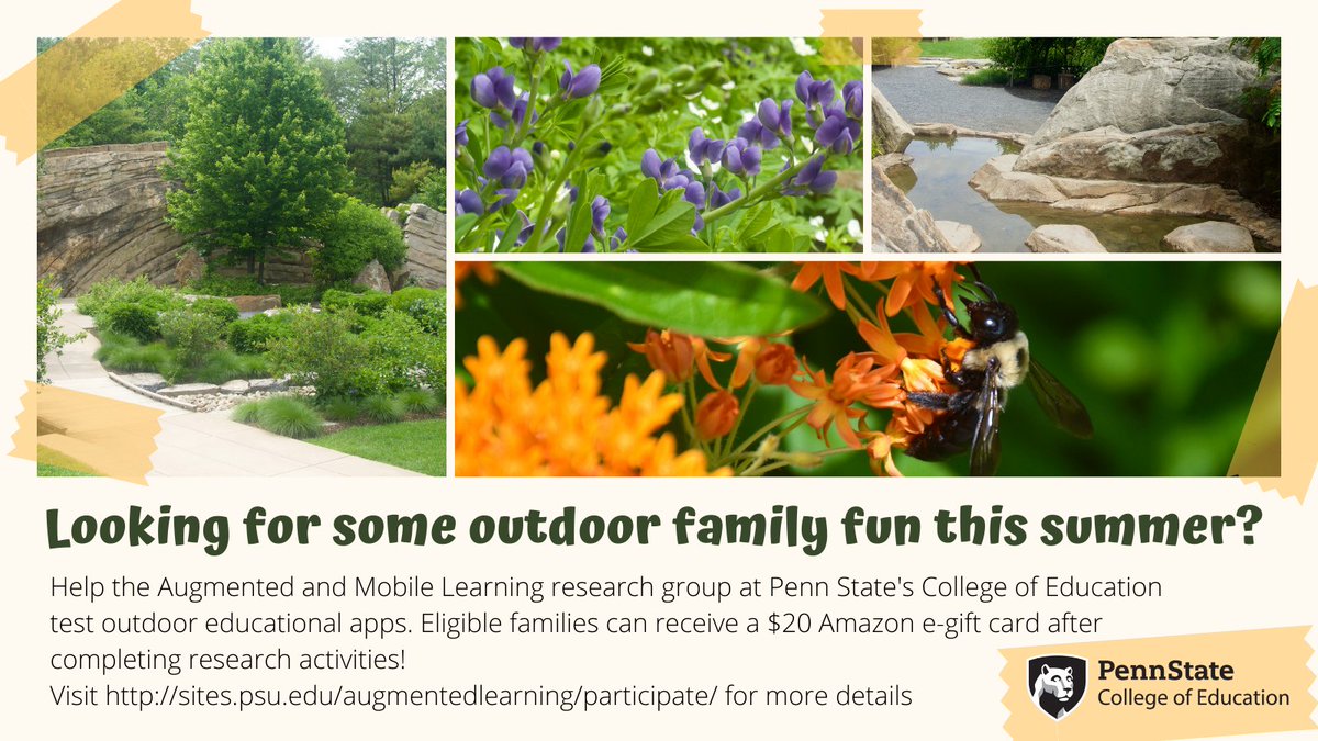Penn State College of Ed researchers are recruiting families for research on nature apps designed for your backyard, the Arboretum, and Shaver's Creek. Visit: sites.psu.edu/augmentedlearn…