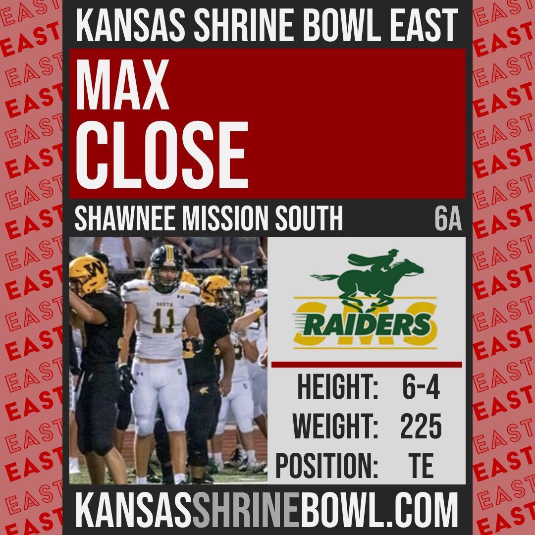 Congratulations &amp; Good luck to Max Close <a href="/Maxgclose/">Max Close</a> as he represents SM South <a href="/SMSRaiderFB/">SMS Raider Football</a> tonight in the <a href="/KSShrineBowl/">Kansas Shrine Bowl</a> 🏈 <a href="/sportsinkansas/">Sports in Kansas</a> 
Watch Live Stream: buff.ly/3gCilAL #MoreThanAGame #ForTheKids
#RaiderPride🔰#CultureWins