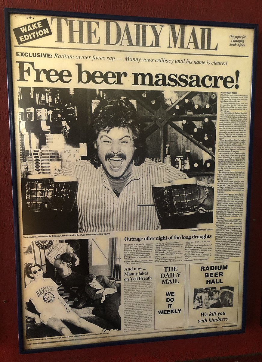 Very sad news: A Jo'burg institution, Manny Cabaleiro, from the Radium Beerhall has passed away.
I can still hear him say: “My dad called me Manual because he couldn’t spell Automatic…” followed by huge laugh. 😁 What a wonderful human being! We’ll miss him. ❤️ <a href="/JazzedUpRadium/">Radium Beerhall</a>