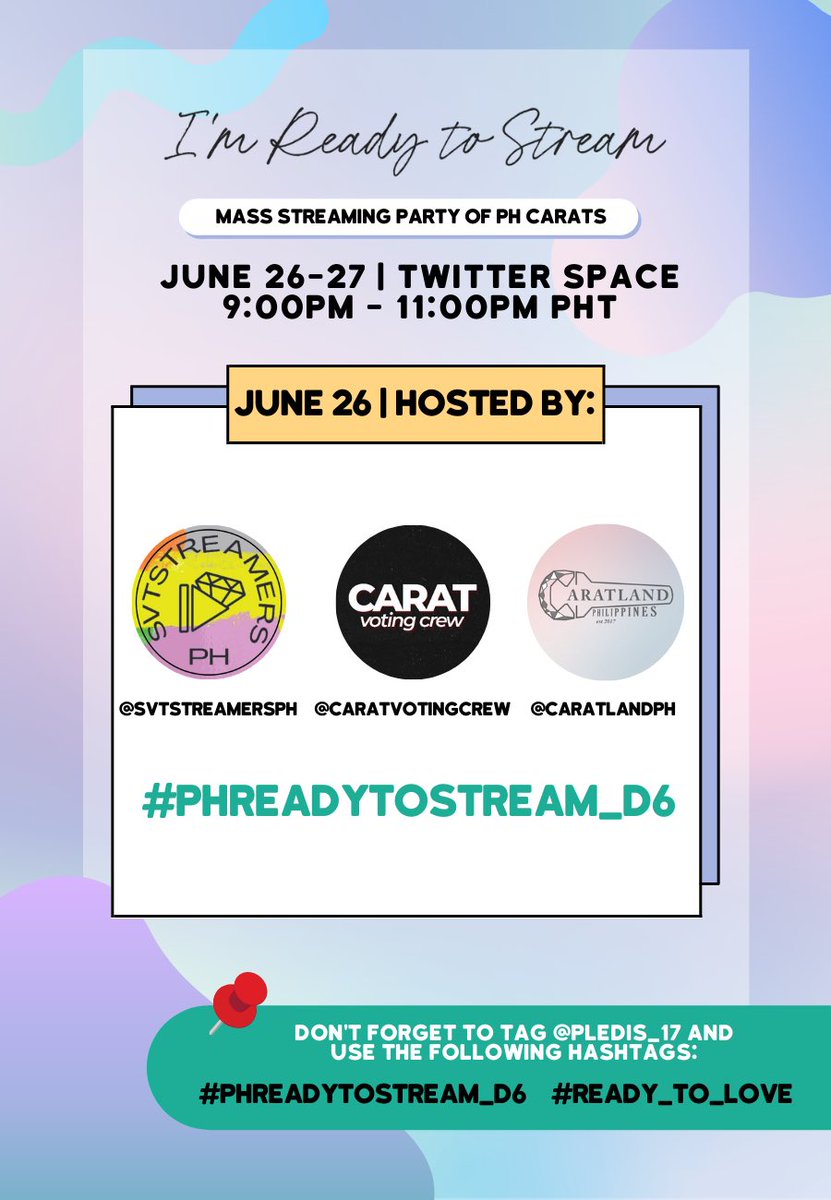 CaratLandPH's tweet photo. #PHReadyToStream_D6 is starting in a few minutes!

🔗 https://t.co/mHGrhIvzHl

Join us, @caratvotingcrew, and @SVTStreamersPH as we tackle remaining to-do’s to support SEVENTEEN’s comeback. 🎤

#PHReadyToStream @pledis_17 https://t.co/tZXzSSKdK4