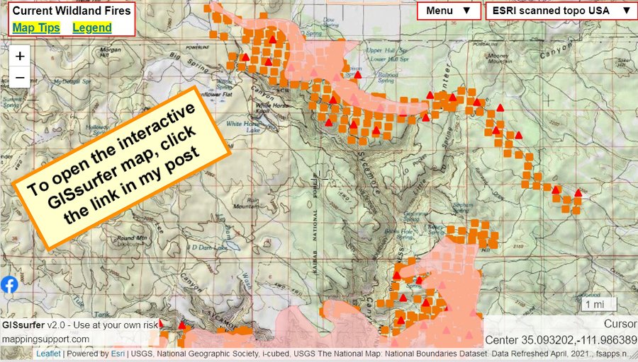 MappingSupport's tweet image. #RafaelFire north of Precott, AZ.  Pink area has burned - click it to see timestamp.  To get the most benefit from the map please see 2 links upper left corner. No infrared data so far this morning. #AZwx #AZfire

Open #GISsurfer map: bit.ly/3qw5Knc