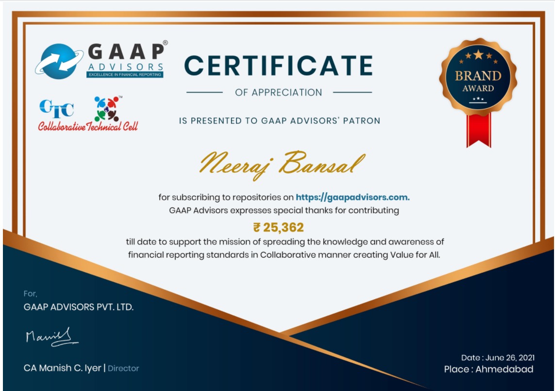 cmanishiyer's tweet image. #GAAPAdvisors expresses special thanks to Neeraj Bansal gaapadvisors.com/Certificate/Ce… for Annual subscription to #IssueRepository contributing to the #CollaborativeModelCreatingValueForAll