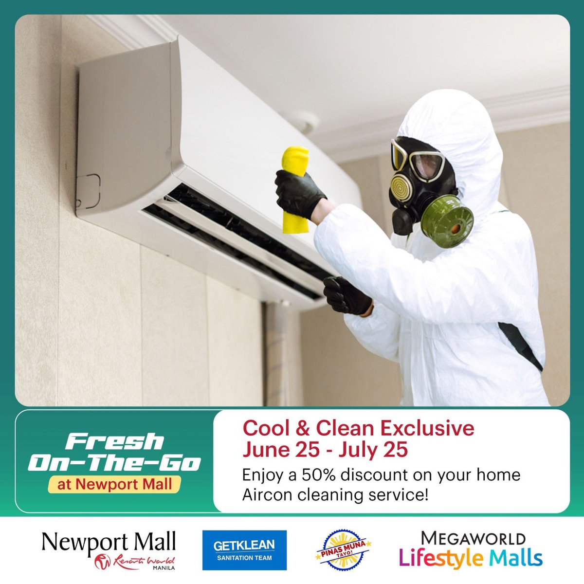 Shop &amp; dine at #NewportMall from June 25 - July 25 and avail exclusive promos for Car &amp; Home sanitation services from GetKlean Philippines  🍃 🚗🏡

Stay healthy and have a #SaferAndHappier experience at #MegaworldLifestyleMalls