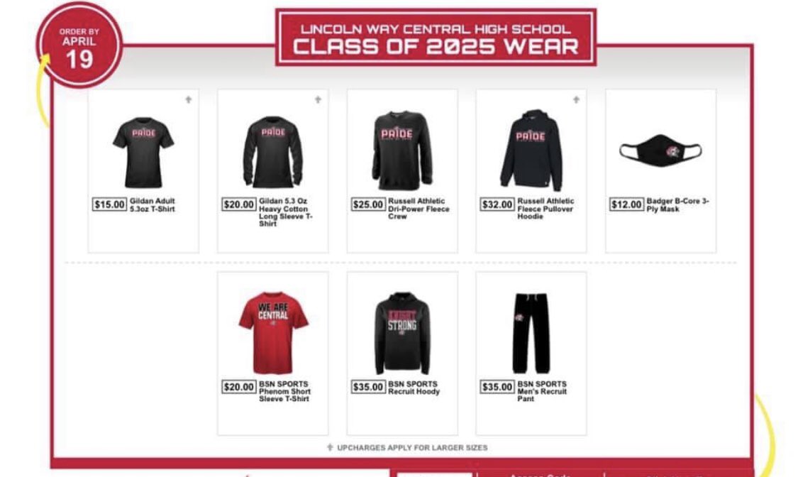 Welcome <a href="/LWCentralKnight/">Lincoln-Way Central</a> #classof2025!

Last chance to purchase your Class of 2025 Spirit wear!  Order today - shop closes July 1st.  Orders will be available at Schedule Pick-up on August 10th. bsnteamsports.com/shop/LWC5445