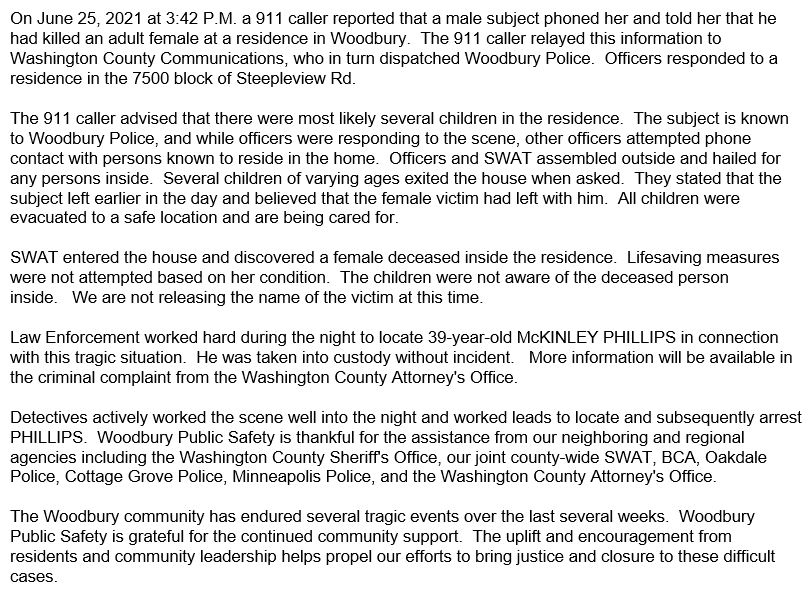 City of Woodbury MN Public Safety on Twitter "Homicide suspect in