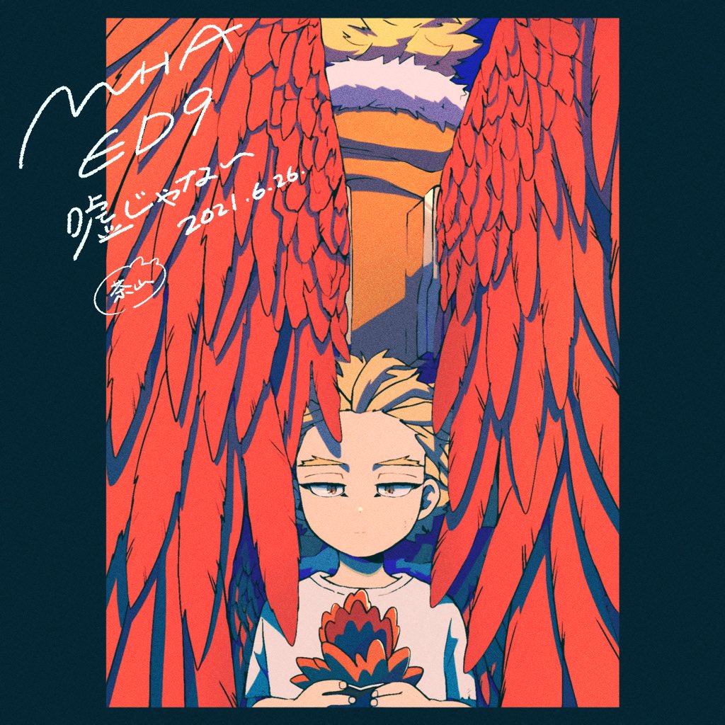 hawks (boku no hero academia) male focus blonde hair red wings wings feathered wings facial hair holding flower  illustration images