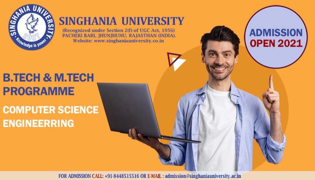 SUniversity2007's tweet image. #SinghaniaUniversity 
#Admission open for #Bacheloroftechnology and #masteroftechnology ( #computerscience) 
Enroll now !!!!
#engineer #engineering #btech #mtech #computerscienceengineering #admissionopen #admission2021 #enrollnow #bestuniversity #rajasthan