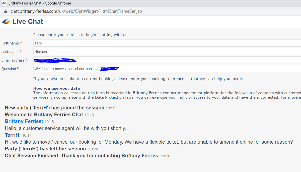 THitchen's tweet photo. @BrittanyFerries it's pretty ridiculous that I've been on hold for 30+ minutes and anytime I use the online chat it automatically disconnects me. What's the point of paying extra for a flexible ticket if we're unable to then move it? #areyouguysok https://t.co/7VWaGGdzdy