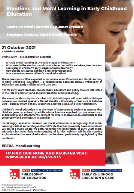 BERA (@beranews) on Twitter photo New @BeraOf <a href="/ececsig/">BERA Early Childhood Education & Care SIG</a> Event: Emotions and Moral Learning in Early Childhood Education, 21 October 2021 @nikkifairchild2
<a href="/CatrionaCard/">Catriona Card</a> Open to all early years teachers, philosophers, educators and policy makers interested in #BERA_MoralLearning bera.ac.uk/event/emotions… New @BeraOf <a href="/ececsig/">BERA Early Childhood Education & Care SIG</a> Event: Emotions and Moral Learning in Early Childhood Education, 21 October 2021 @nikkifairchild2
<a href="/CatrionaCard/">Catriona Card</a> Open to all early years teachers, philosophers, educators and policy makers interested in #BERA_MoralLearning bera.ac.uk/event/emotions…